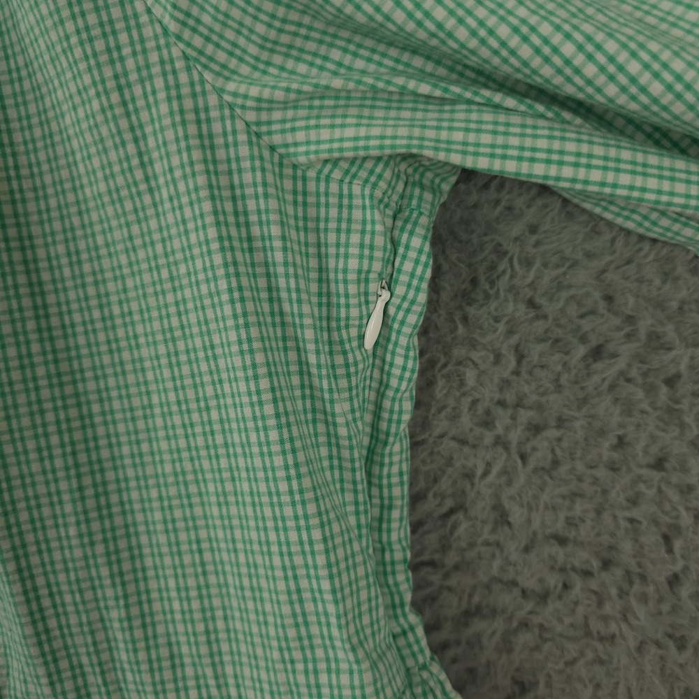 J Crew Dress Womens Large Green Gingham Cotton Blend Poplin Raglan Tiered Mini - Picture 10 of 12